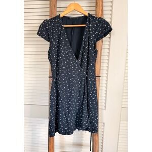 Brandy Melville Wrap Dress Floral Navy Blue Short Sleeve Casual Summer